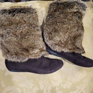 Vintage 90s Report Faux Fur Lined Brown Boots sz 8
